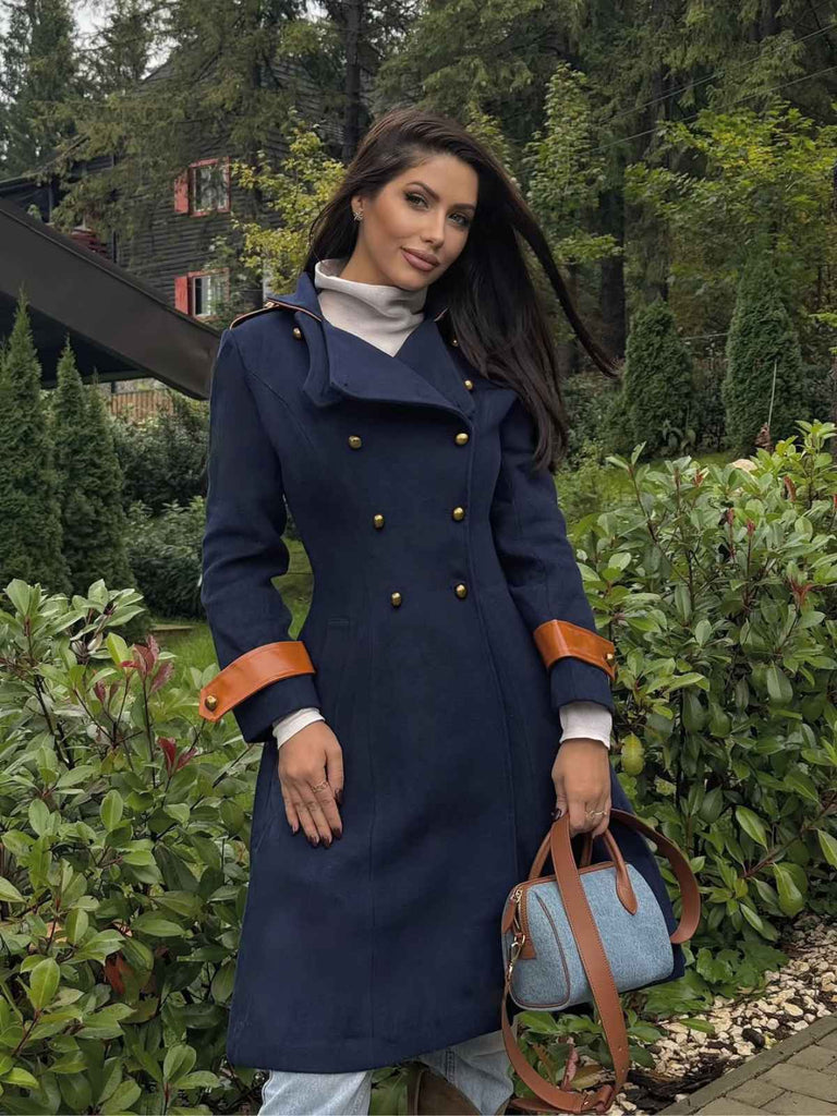 Cappotto patchwork con bottoni blu navy anni '40