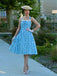 Abito scollo all'americana lacci e margherite blu anni '50