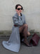 Cappotto in finta lana con bottoni e revers a tinta unita grigio anni '30