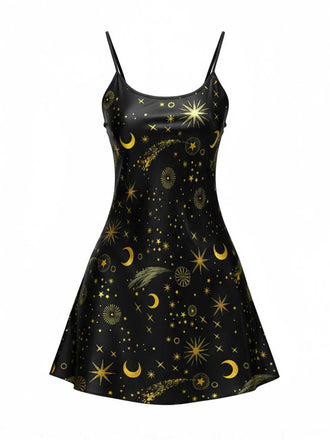 Camicia da notte stampa celeste con spalline sottili nero anni '70