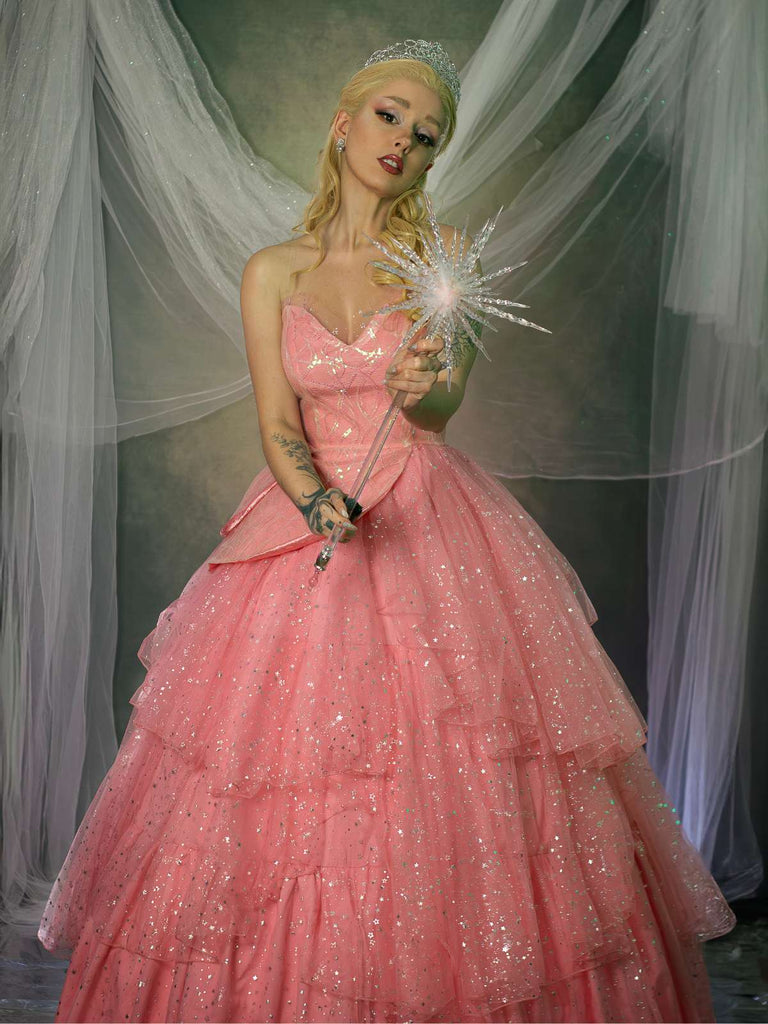 Abito a ruota in rete glitterata rosa anni '50