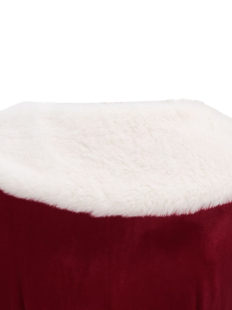 Abito in velluto con collo di pelliccia di Babbo Natale rosso anni '50