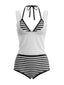 3PCS Set Bikini a Righe e Copricostume Trasparente con Canotta Anni '80