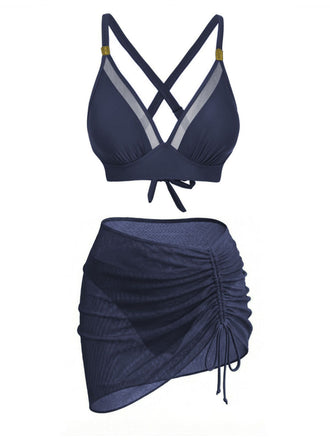 3PCS-Bikini-blu-con-bottoni-in-metallo-massiccio-anni '50