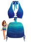 3PCS Bikini e gonna copricostume sfumati blu anni '80