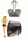 3PCS-Set-Bikini-Multicolore-Anni '70-Arcobaleno-a-Righe-Con-Conchiglia