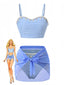 3PCS Bikini blu in tessuto Shell Special anni '40