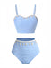 Front: 3PCS Blue 1940s Shell Special Fabric Bikini Set, timeless beauty, perfect for vintage fashion lovers