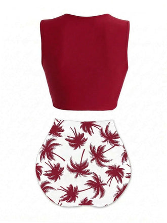 Set tankini con spiaggia e scheletro rosso anni '80
