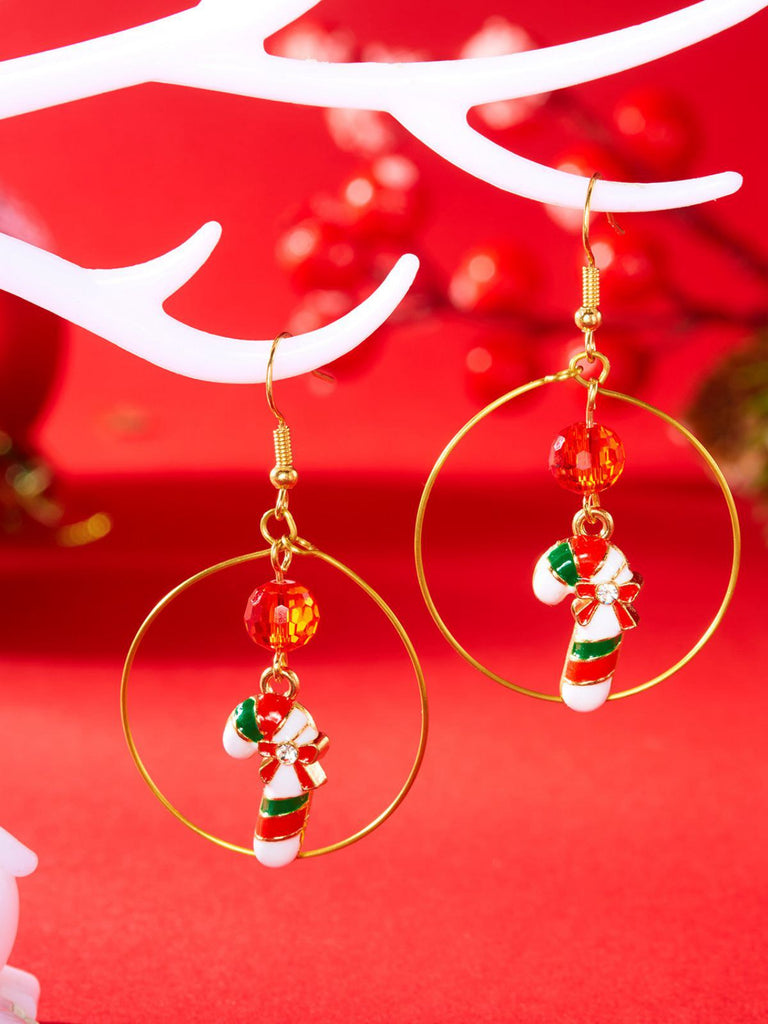 Orecchini a albero di Natale e pupazzo di neve e bastoncino di zucchero