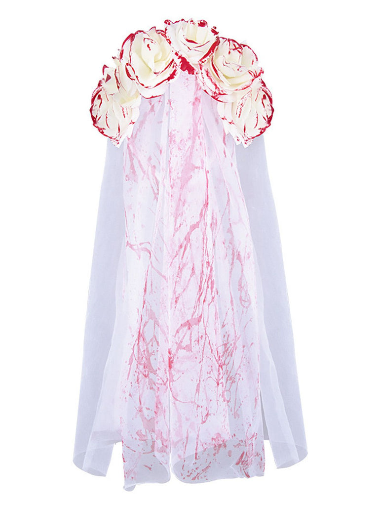 Velo in tulle per sposa fantasma con rosa di sangue