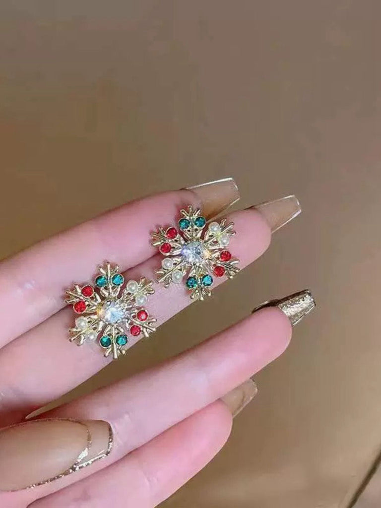 Orecchini vintage con strass e fiocco di neve natalizio