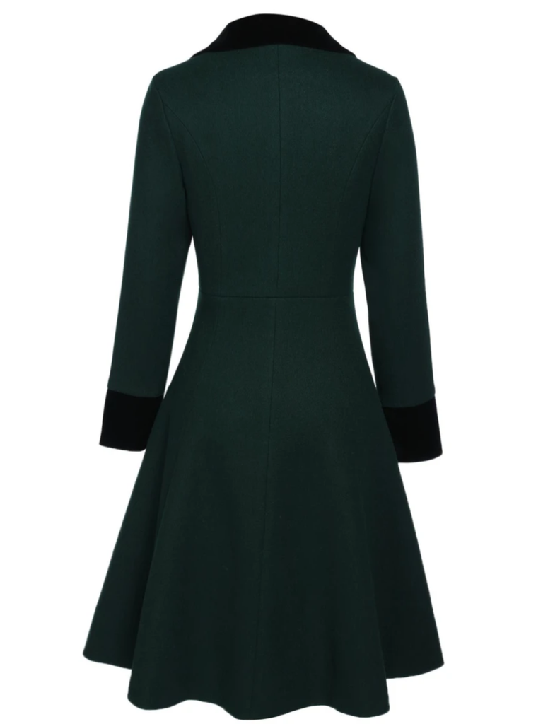 Cappotto con bottoni tinta unita verde scuro anni '50