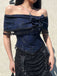 Top in pizzo con spalle scoperte e nappe Halloween blu anni '30