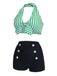 Bikini con ferretto fiocco a righe retrò blu anni '50