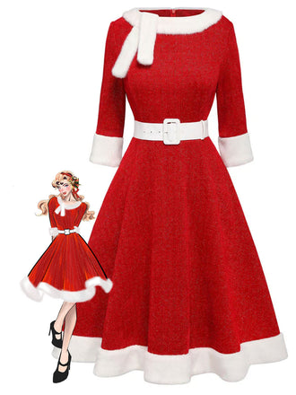 Abito natalizio in peluche rosso anni '50