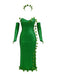 Completo con fascia multi-foglia e abito paillettes verde anni '70