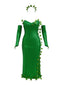 Completo con fascia multi-foglia e abito paillettes verde anni '70