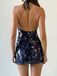 Abito con paillettes e scollo all'americana blu scuro anni 2000