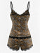 Pigiama in pizzo leopardato con spalline sottili marrone anni '70
