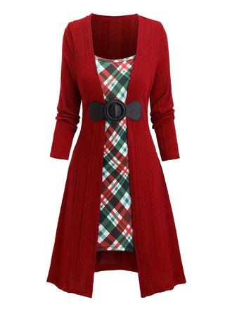 [Taglia Forti] Abito in maglia a quadri con fiocco anni '40