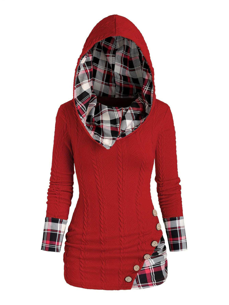 Maglione a quadri in maglia con cappuccio e bottoni anni '40