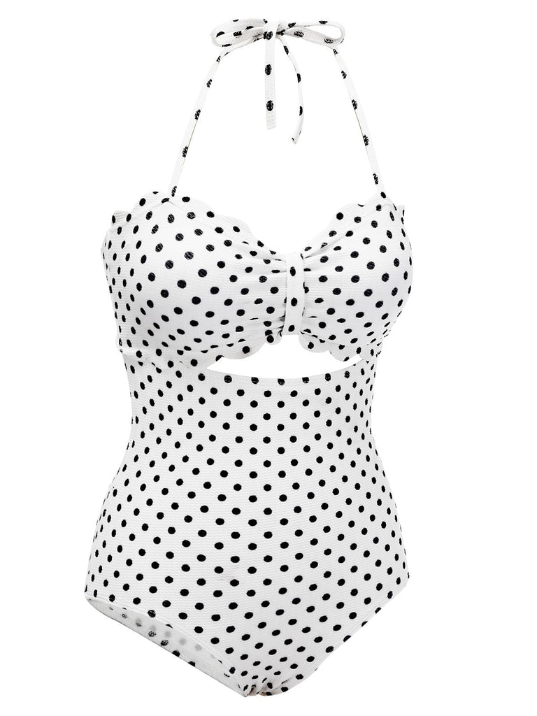 Costumi intero a pois con lacci bianco anni '40