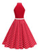 Abito a pois con cintura e collo a fiocco anni '50