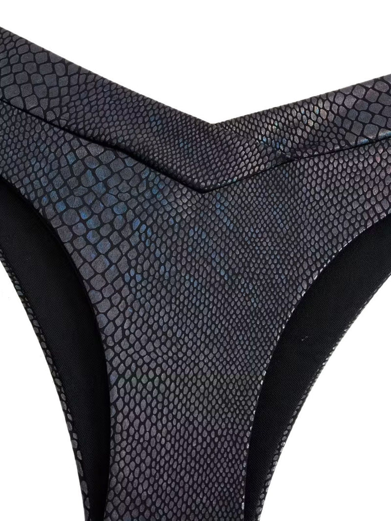 Bikini in pelle di serpente metallizzatacon laccetti anteriori anni '70