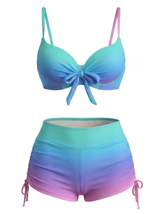 Set Bikini Anni '60 Sfumato con Lacci e Pantaloncini