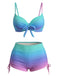 Set Bikini Anni '60 Sfumato con Lacci e Pantaloncini