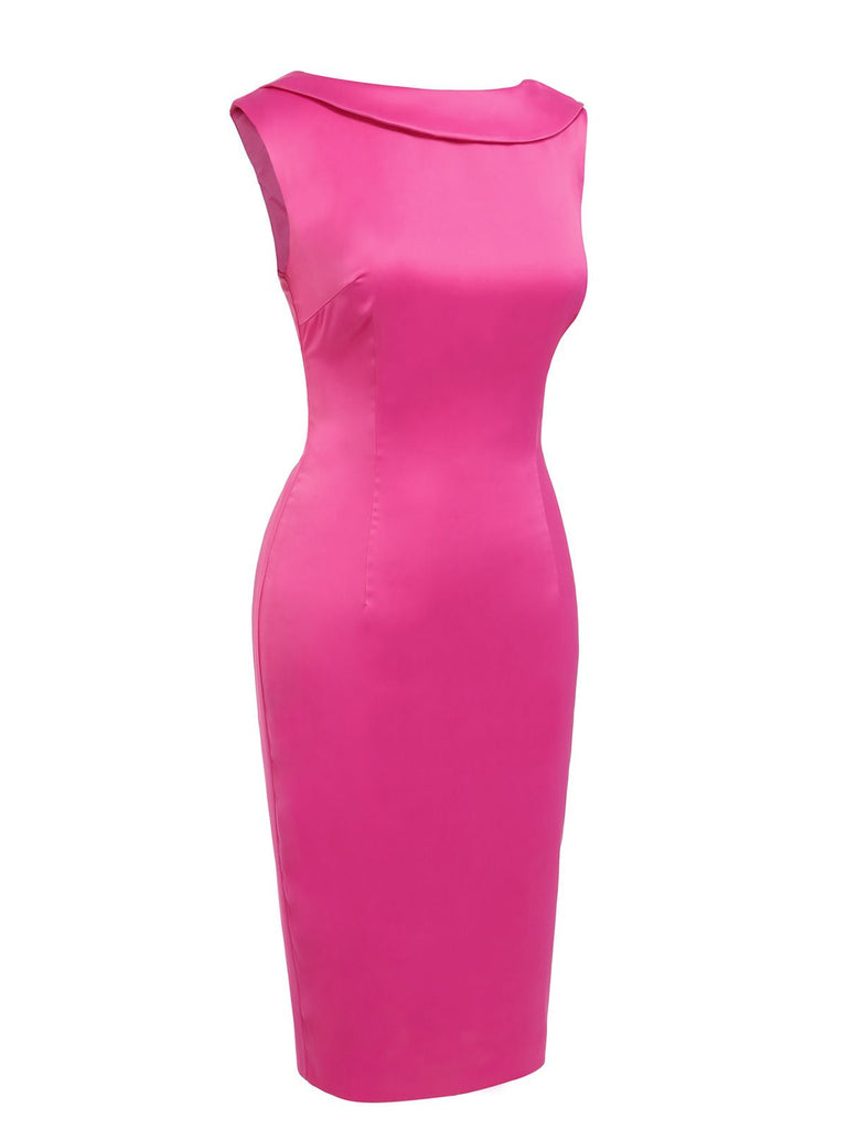 Abito aderente in raso rosso rosa anni '60