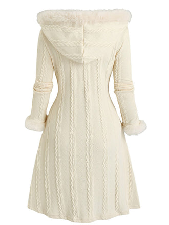 [Taglia Forti] Cappotto con cappuccio in maglia in pelliccia avorio anni '50
