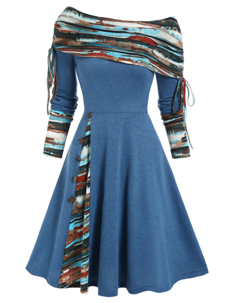 Abito a quadri a spalle scoperte e patchwork anni '50