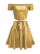 2PCS Top disco metallizzato con spalle scoperte e gonna anni '70