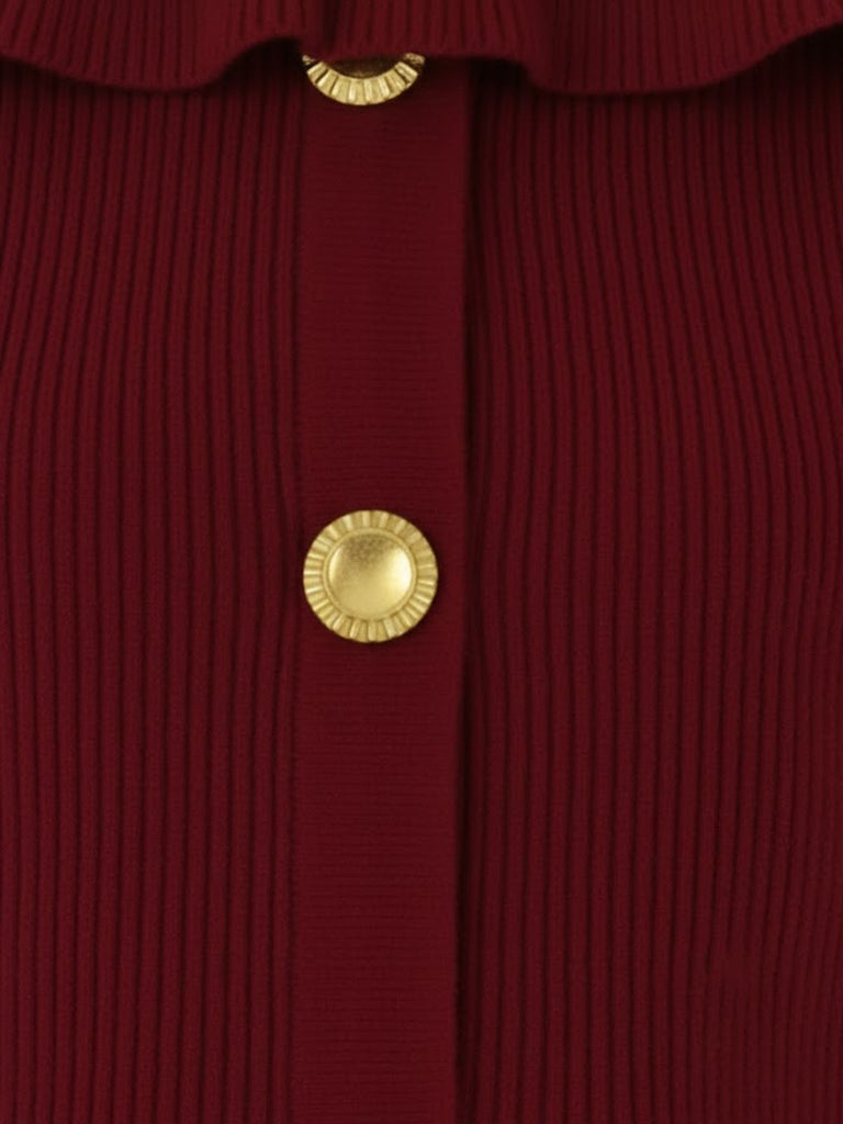 Top a maglia con maniche svasate e spalle scoperte bordeaux anni '60