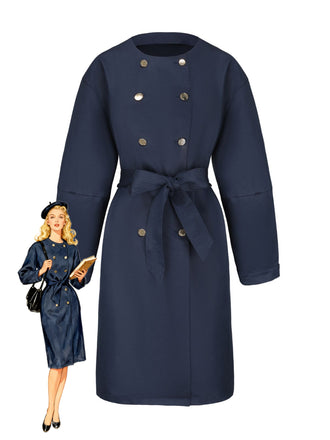 Trench doppiopetto con scollo tondo blu anni '40