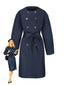 Trench doppiopetto con scollo tondo blu anni '40