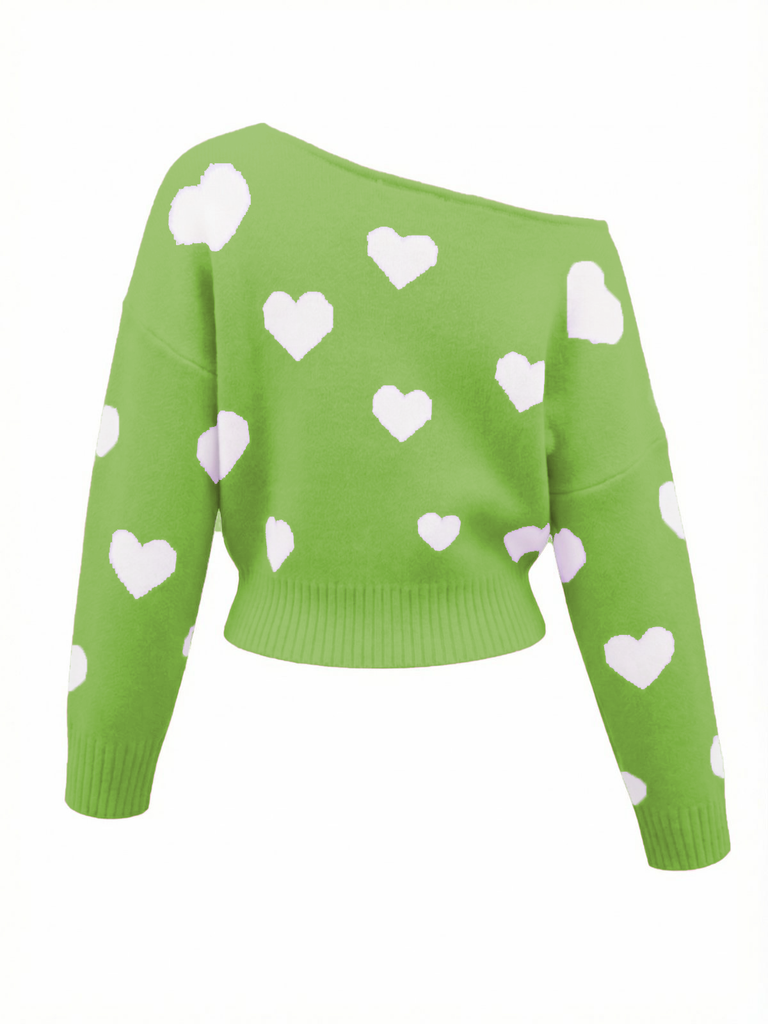 Maglione asimmetrico con spalle scoperte e fiocco di neve natalizio anni '70