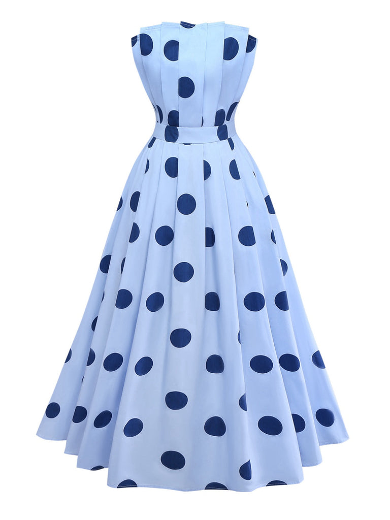 Abito a pois plissettato senza spalline blu anni '40