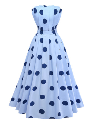 Abito a pois plissettato senza spalline blu anni '40