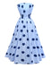 Abito a pois plissettato senza spalline blu anni '40