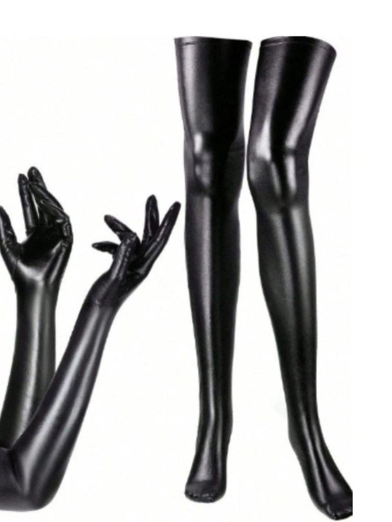 Set di guanti in pelle nero e calzini alti fino alla coscia Halloween