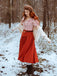 2PCS camicetta a righe e gonna rosso arancione anni '50
