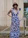 2PCS Costumi intero floreale scollo a V e copricostume blu anni '40