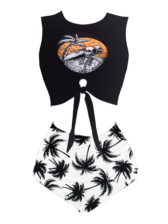 [Prevendita] Set tankini con spiaggia e scheletro bianco anni '80