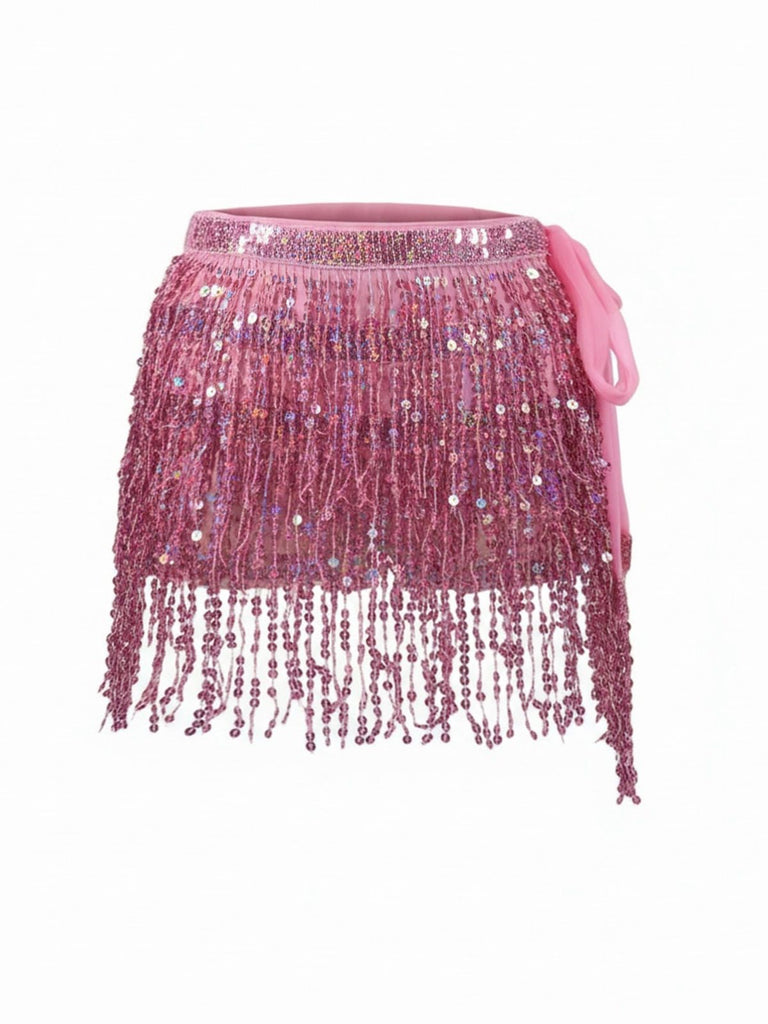 Minigonna con frange di paillettes da carnevale anni '80