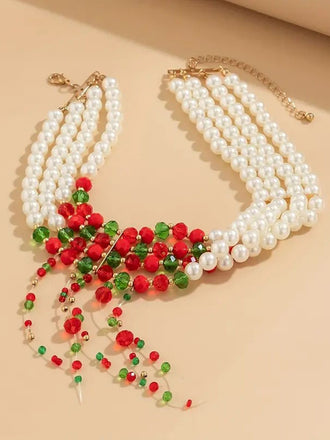 Collana natalizia con filo di perle a contrasto multistrato