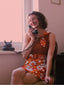Abito boho psichedelico floreale arancione anni '60