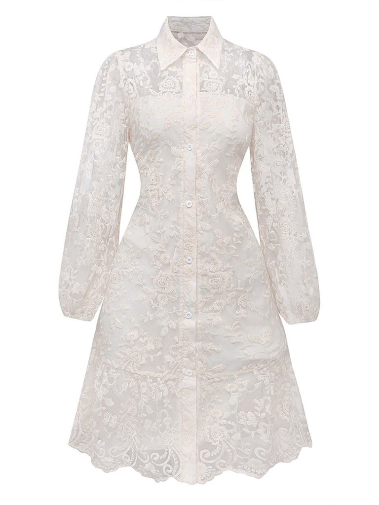Abito in pizzo di puro cotone bianco anni '60